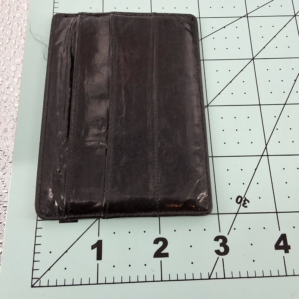 Vintage Black Eel Skin Card Holder Minimalist Slim Wallet Paneled Unisex